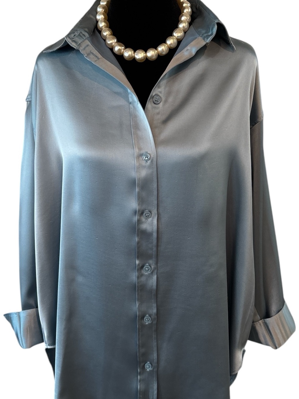 H&M Satin Light Blue Button-Down Shirt